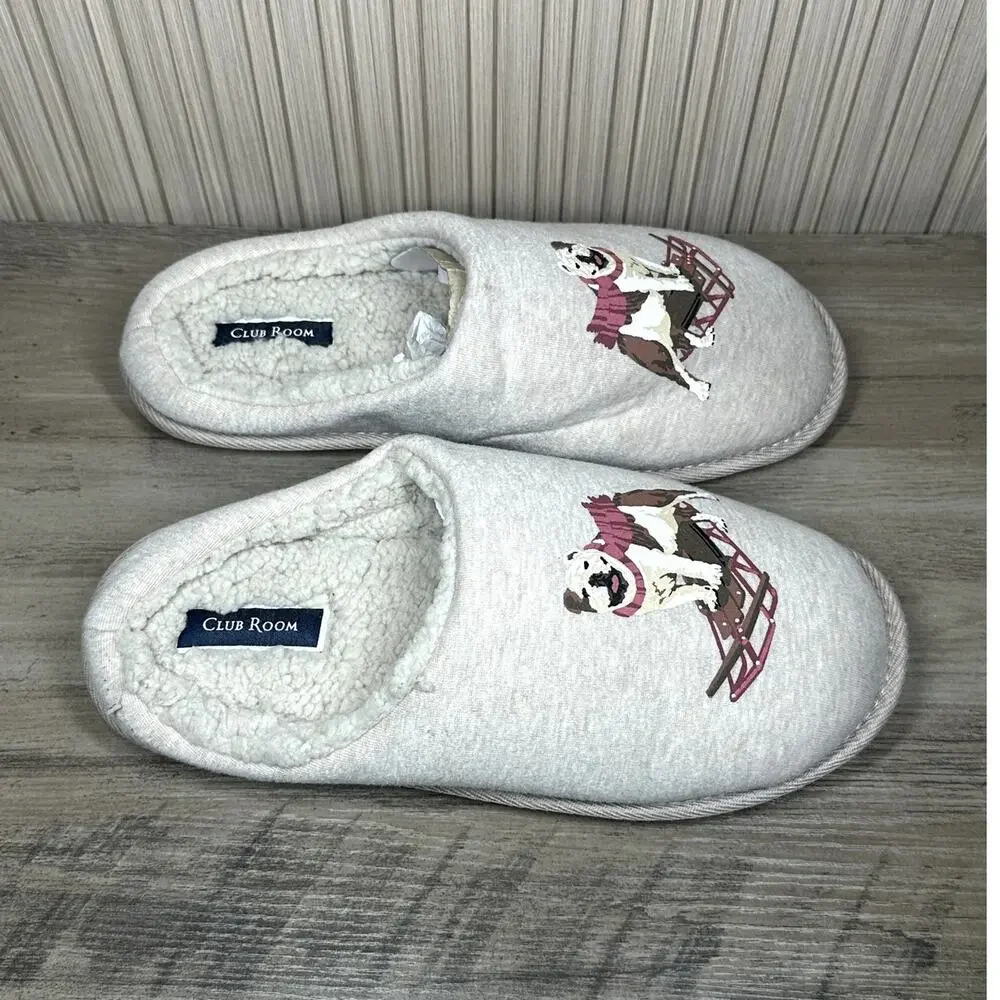 Club Room Men's Faux Fur Comfy Slide Slippers Bulldog Print Size M (8-9)